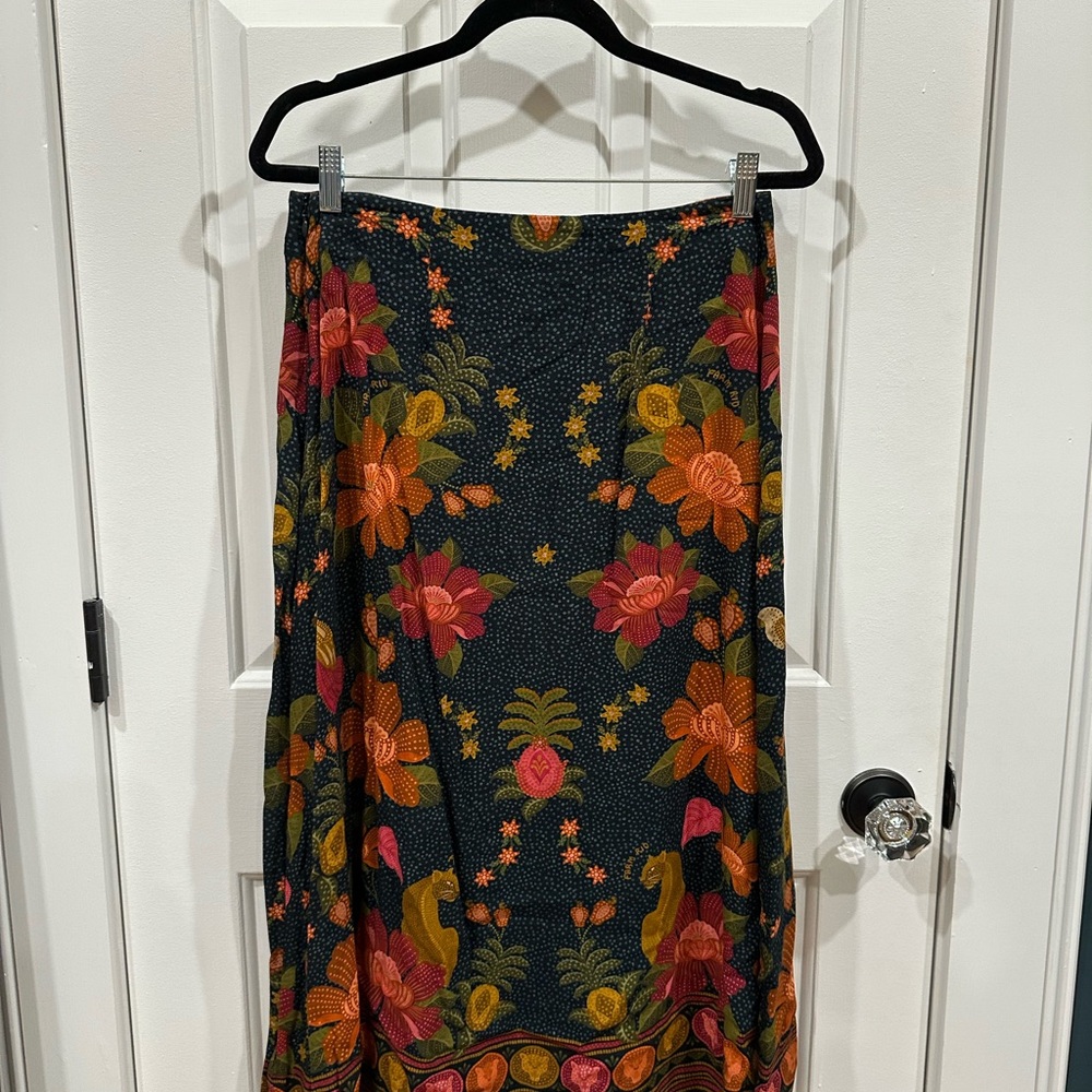 Anthropologie Farm Rio Blue Floral Midi Skirt